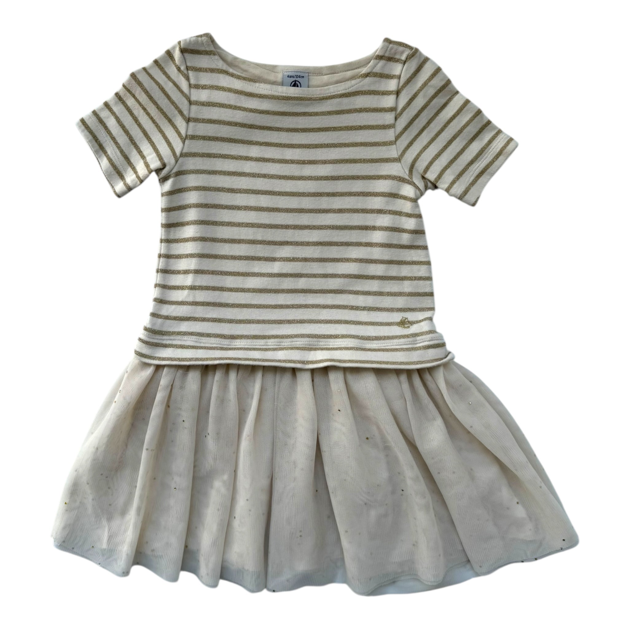 Prelove Secondhand Mädchen Kleid Gold gestreift Petit Bateau Größe 104