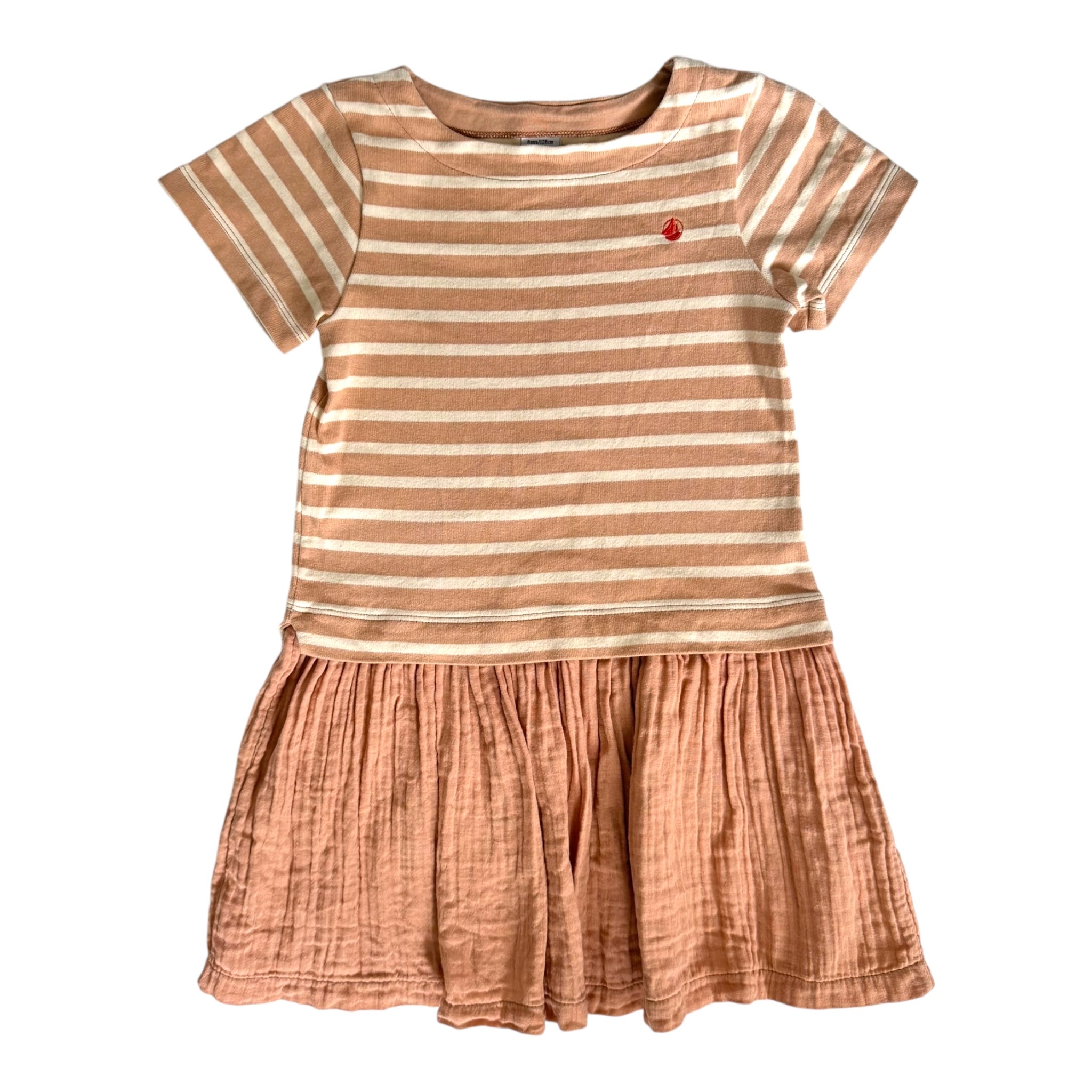 Prelove Secondhand Mädchen Kleid Musselin Petit Bateau Größe 128
