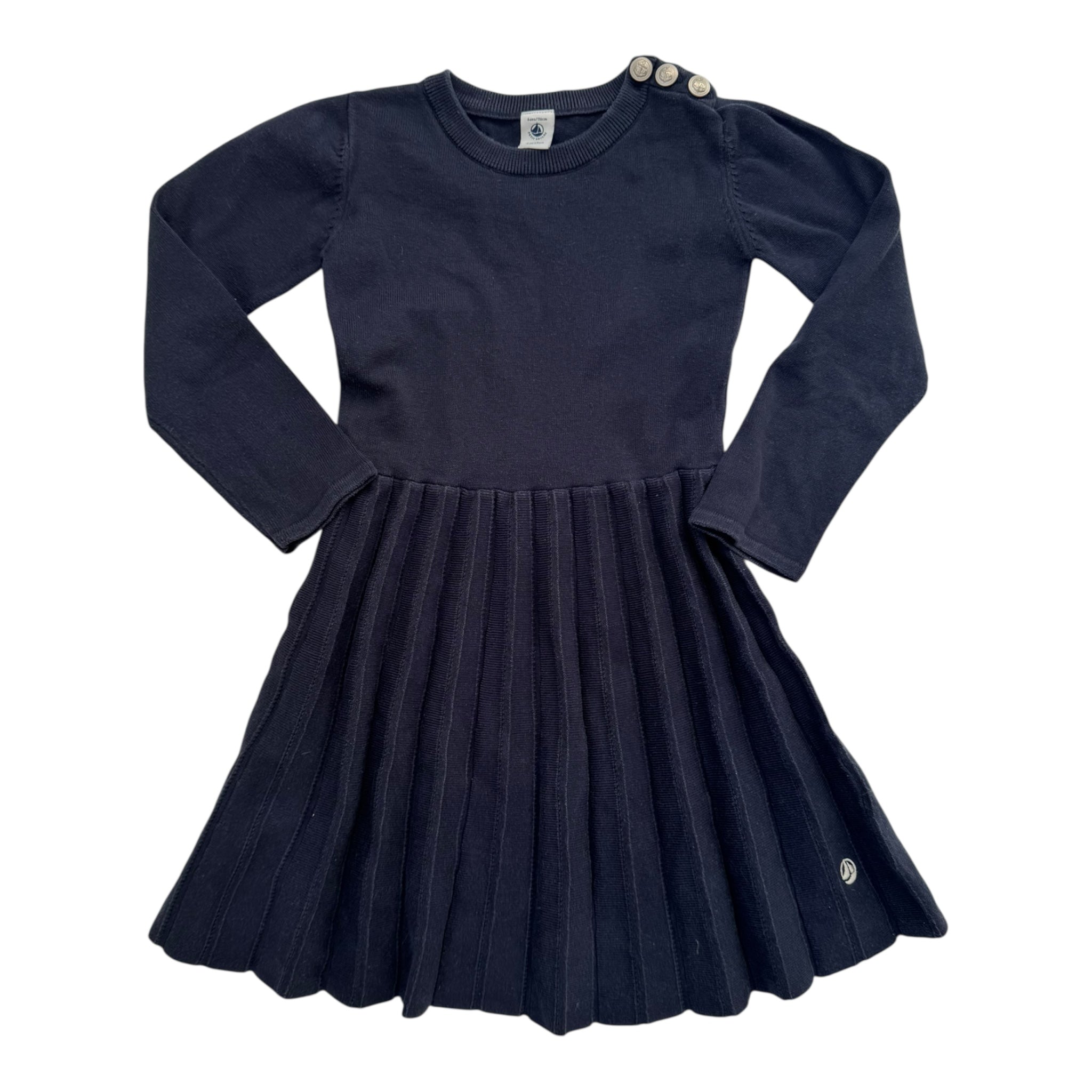 Prelove Secondhand Mädchen Strickkleid Plisée Blau Petit Bateau Gr. 116
