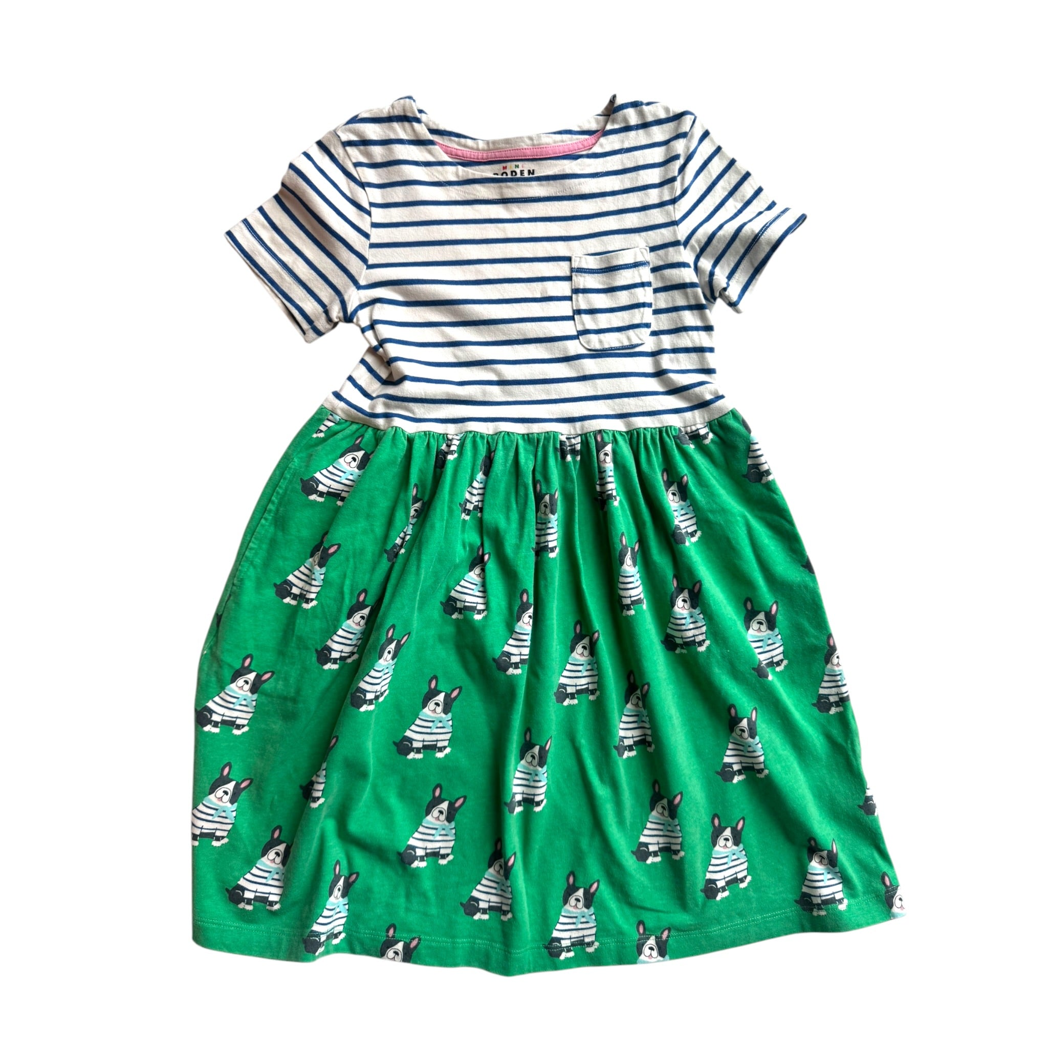 Prelove Secondhand Kurzarmkleid Mini Boden French Bulldog Gr. 128/134